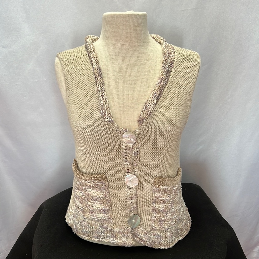 Ani Barrie Ecru Hand Loomed Vintage Cardigan Vest Size Medium